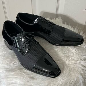 Stacy Adams Pharoah Cap Toe Oxford Shoes Wedding Prom Black Patent Size 10W NWOB